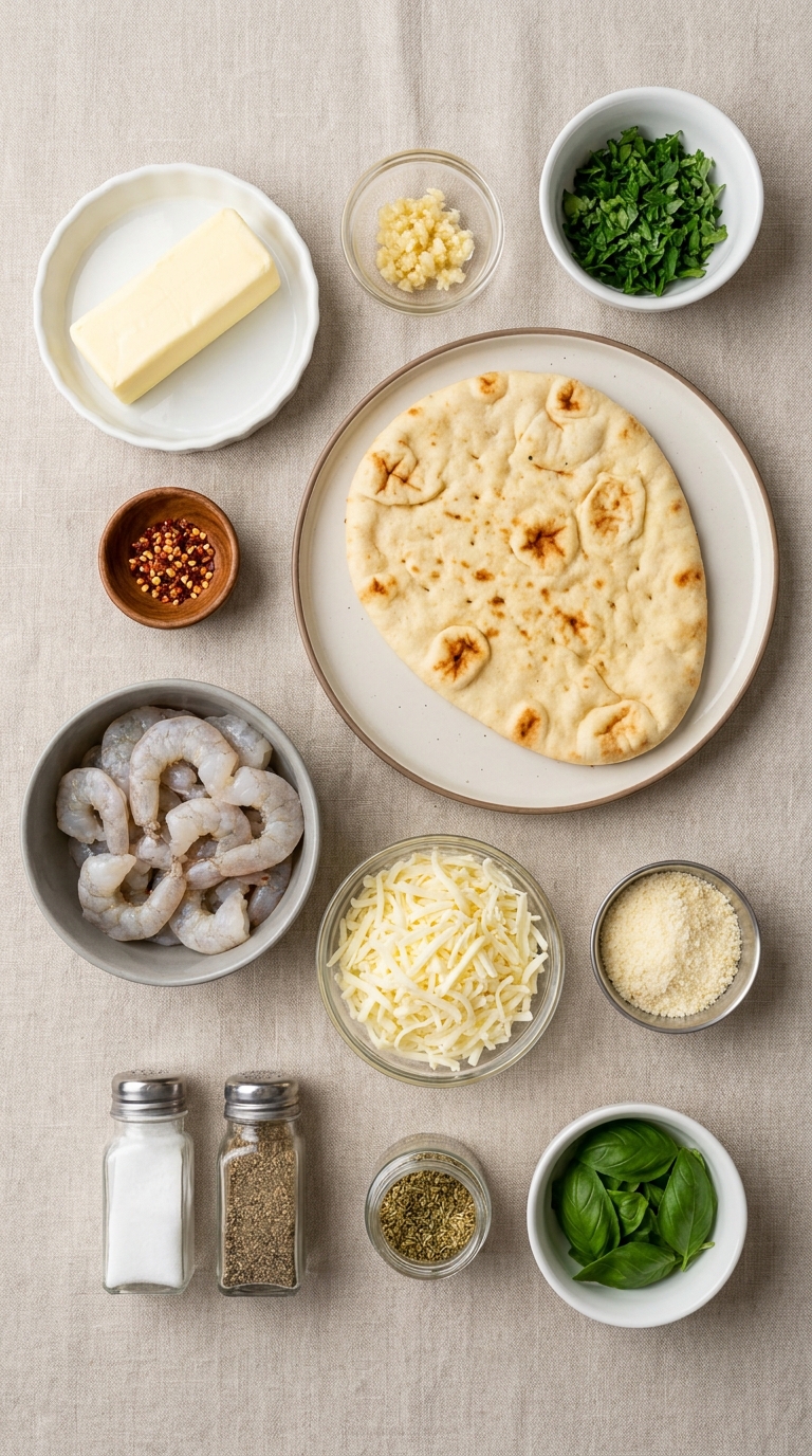 Garlic Butter Shrimp & Cheese Flatbread ingredients