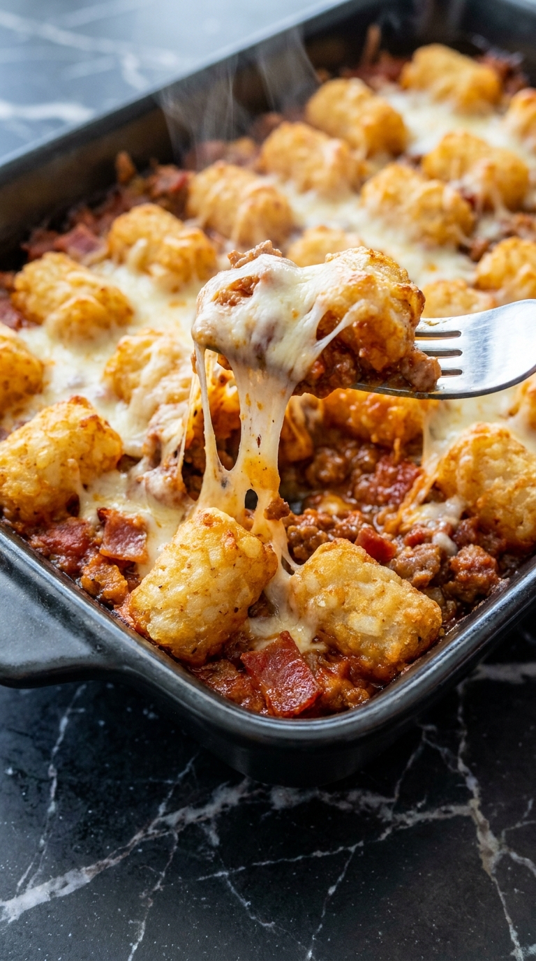 Meat Lovers Pizza Tot Casserole