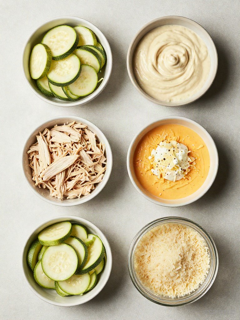 Creamy Chicken Alfredo Stuffed Zucchini Boats ingredients