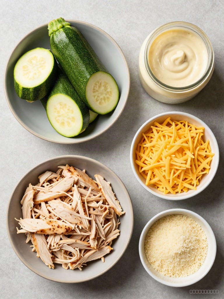 Creamy Chicken Alfredo Stuffed Zucchini Boats ingredients