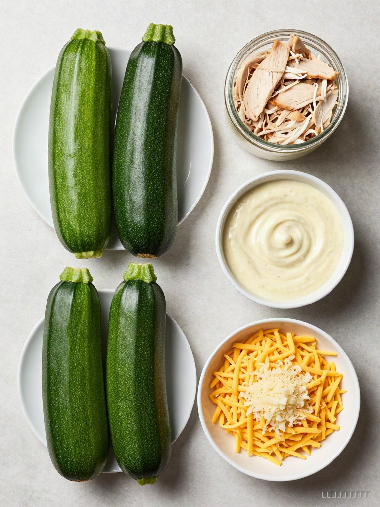 Creamy Chicken Alfredo Stuffed Zucchini Boats ingredients
