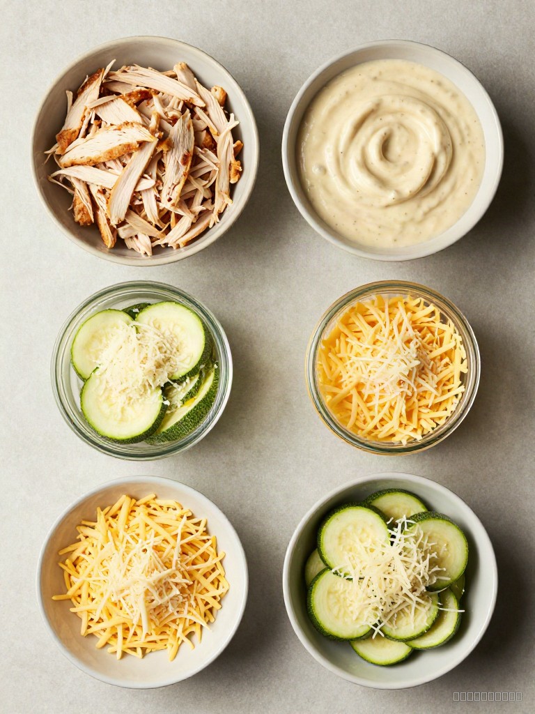 Creamy Chicken Alfredo Stuffed Zucchini Boats ingredients